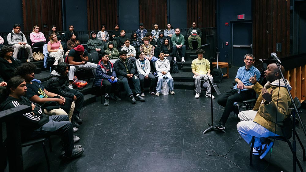 Artist with students
